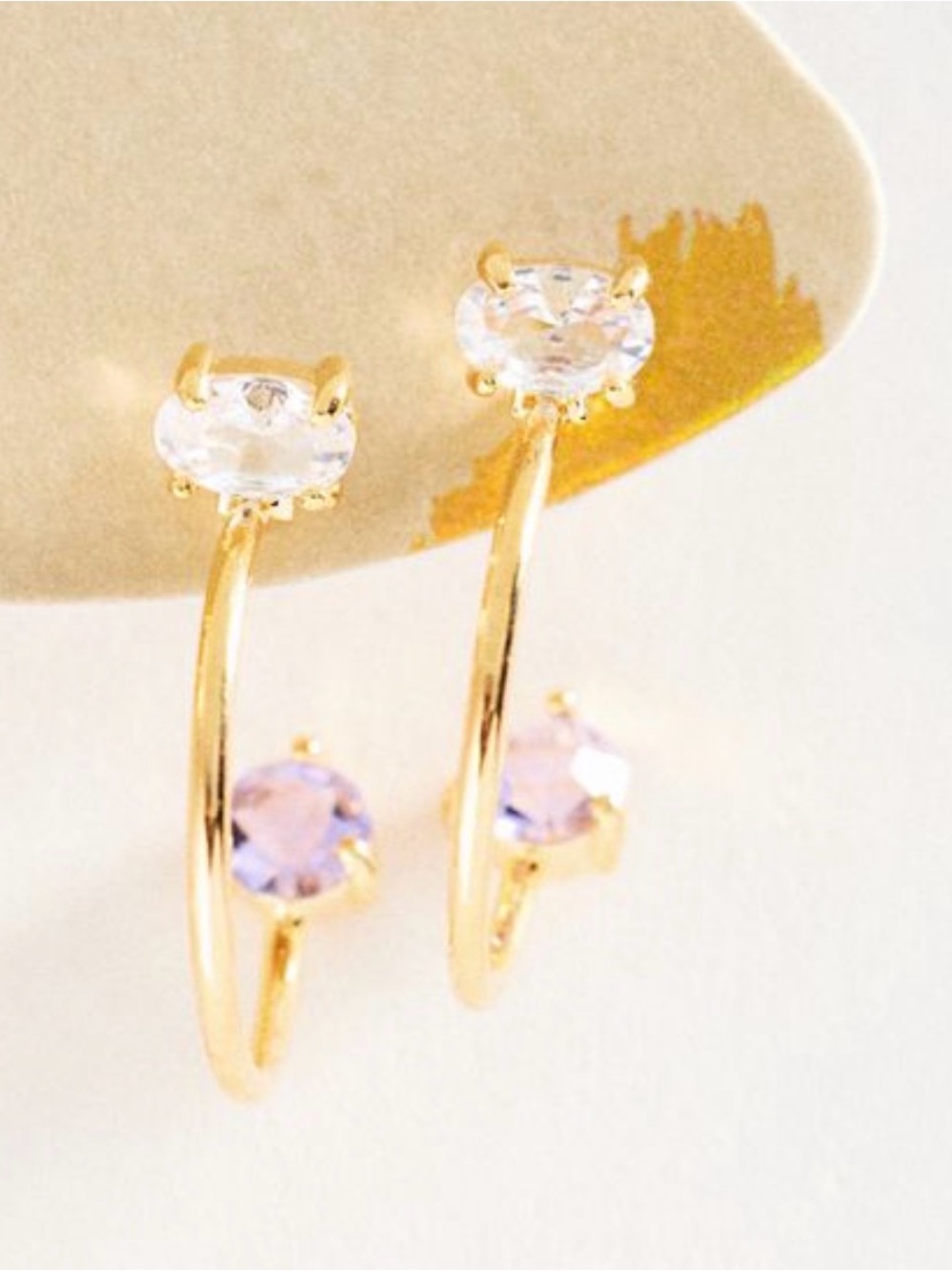 Anthropologie Gold Hoops with Clear and Blush Champagne Stones - NWT